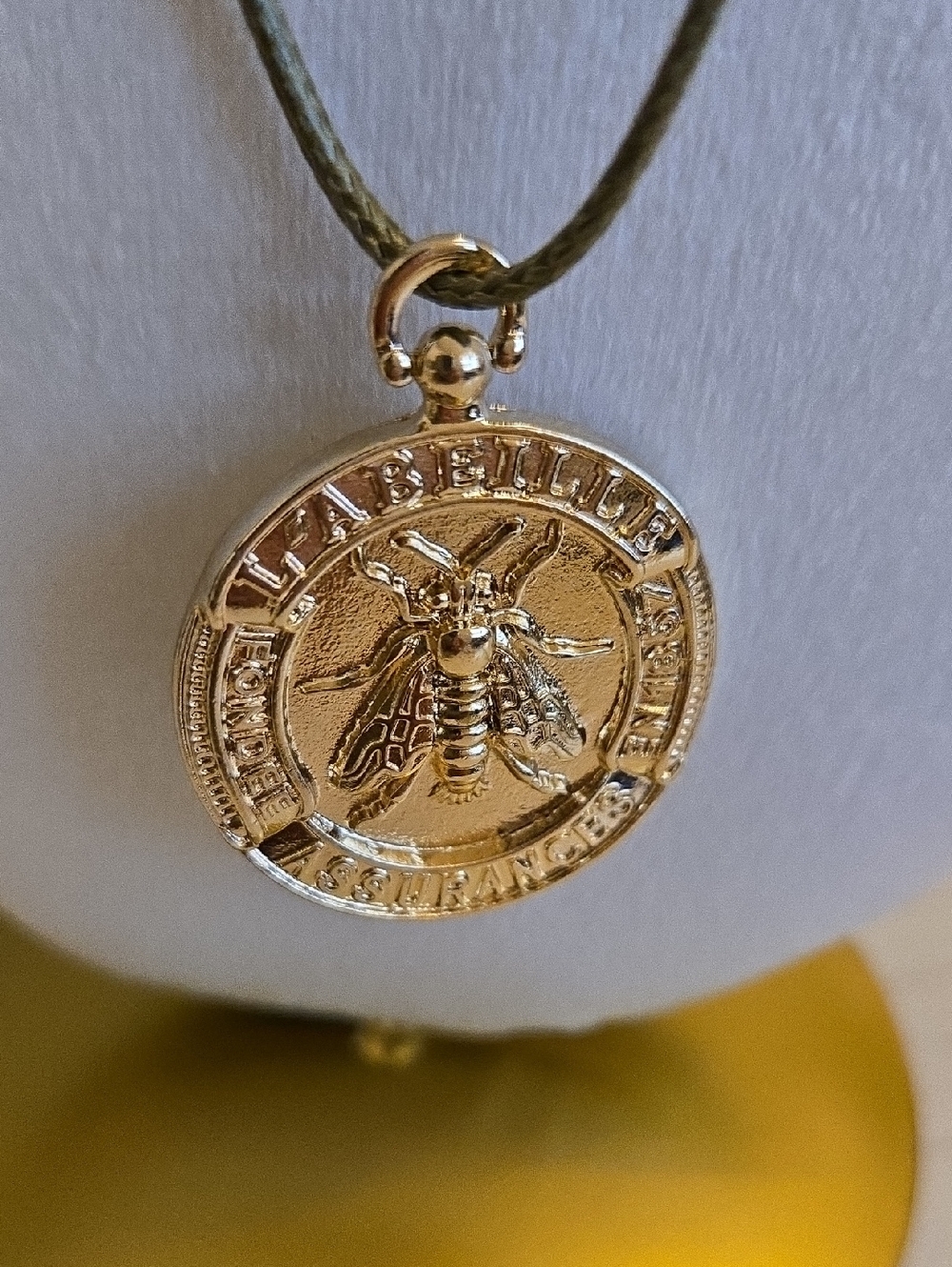 Gold Bee Medallion Pendant Necklace On Leather Chain - Women Jewelry